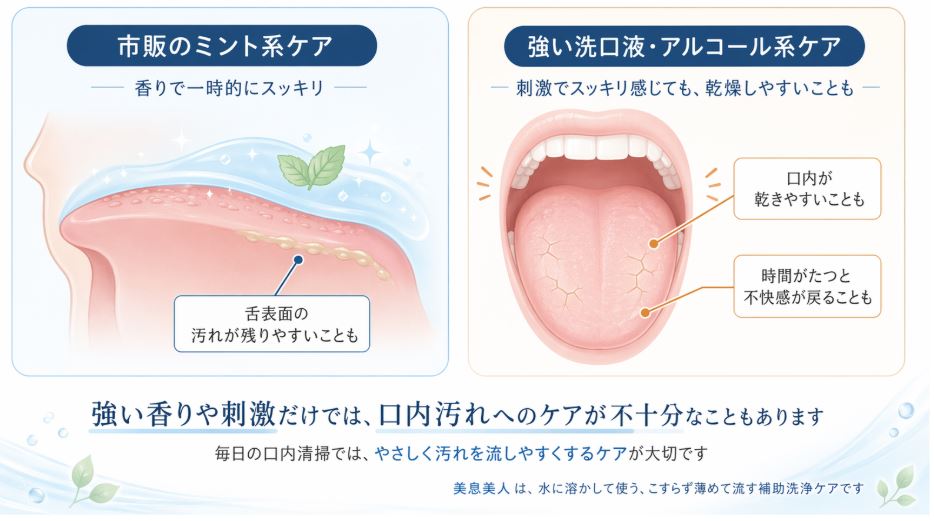 強い香りや刺激だけでは口内汚れへのケアが不十分なことも